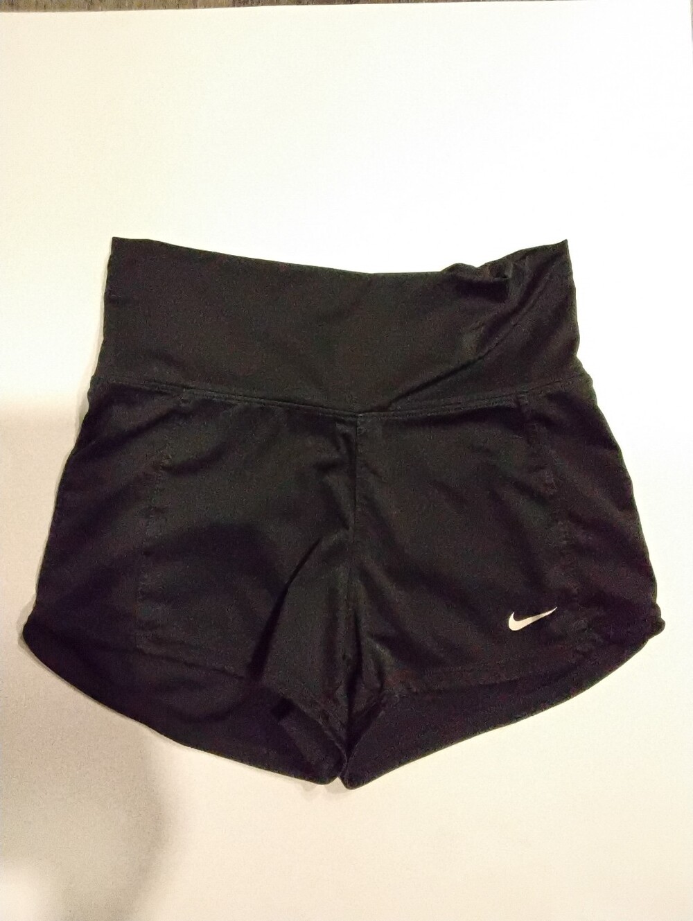 Nike Women’s Black High-Rise Athletic Shorts with White Swoosh
